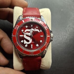 Shabazz Red Men's Quartz Watch with Leather Strap